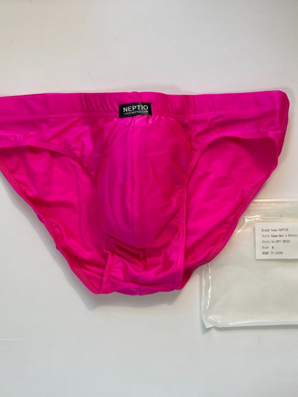 NEPITO "Playa" Size "M" Low Rise Bikini Swim Brief - Neon Pink/Black - Pouch